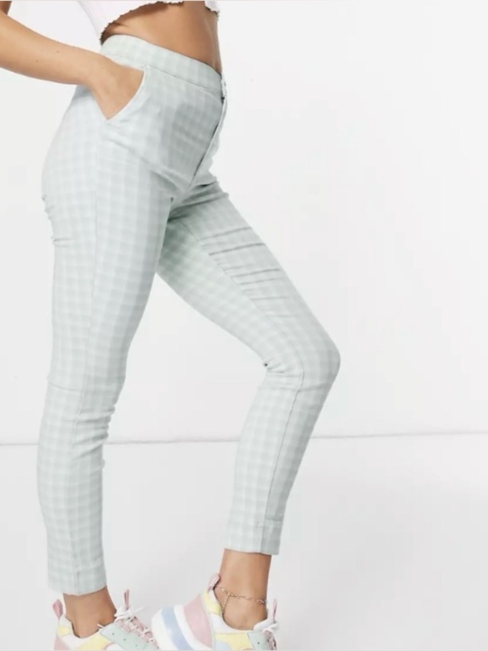 Hollister | Green/White Gingham Plaid Advanced Stretch Ultra High-Rise Pants SzL